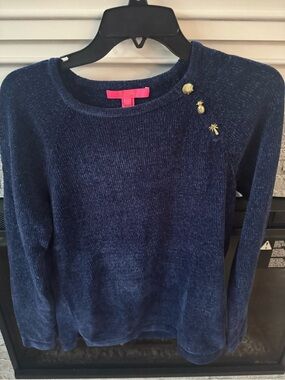 LILLY PULITZER Pippin Chenille Sweater Crewneck Long Sleeve Navy soft comfy
